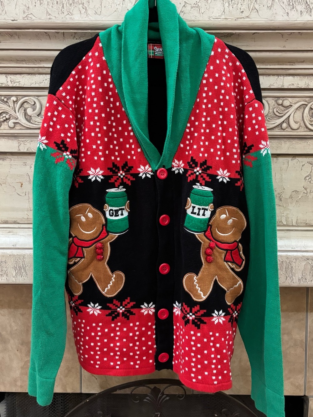 Ugly Christmas Gingerbread Man Holiday Sweater Cardigan Unisex XL